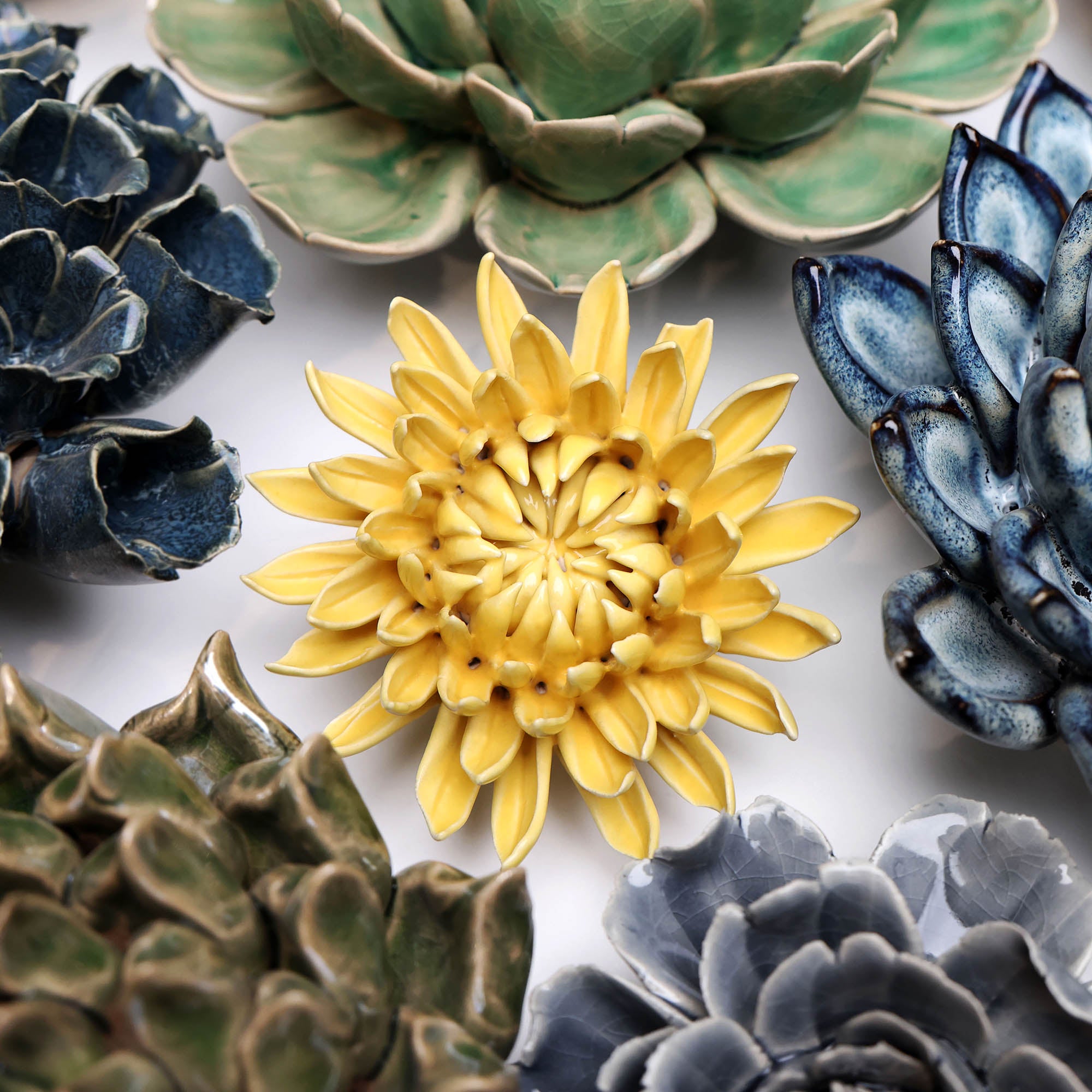 Ceramic Flower Mum Yellow 6 - Chive Ceramics Studio - Ceramic Flowers - Chive Ceramics Studio